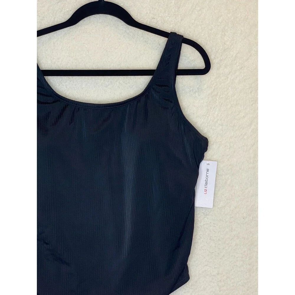 Liz Claiborne Woman One Piece Swimsuit Ribbed Size 14 Bathing Suit Black NEW - Picture 5 of 11